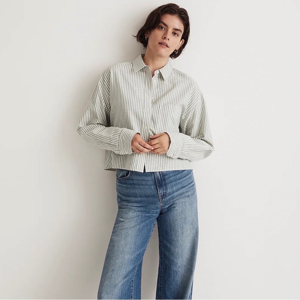 Madewell The Signature Oxford Crop Shirt in Spruce